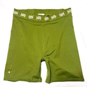 Yitty Olive Green High-Rise Label Shaping Logo Biker Shorts